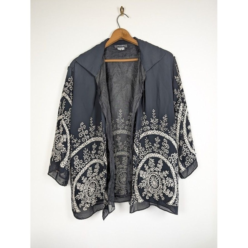Nira Nira Silk‎ Cardigan Size Medium Mandala Artsy Flowy Lagenlook Sheer Vintage